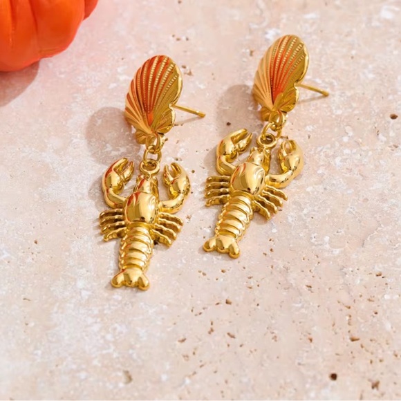 Gold Lobster Statement Earrings – Stainless Steel PVD Plated - Picture 3 of 6